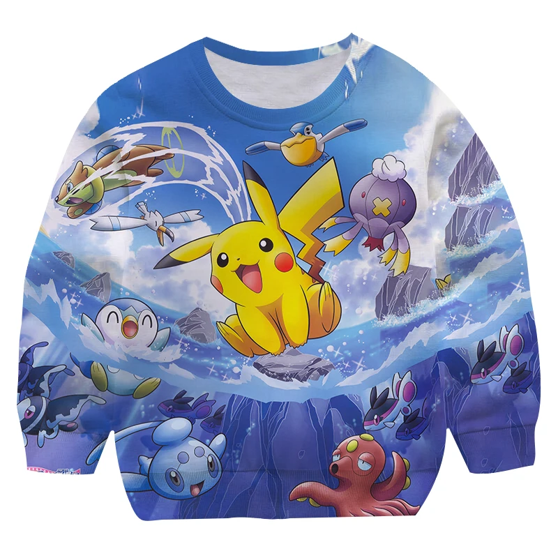 

Супер крутые толстовки с круглым вырезом и покемонами, Детская уличная одежда с аниме играми, детский мультяшный свитшот с длинным рукавом, ...