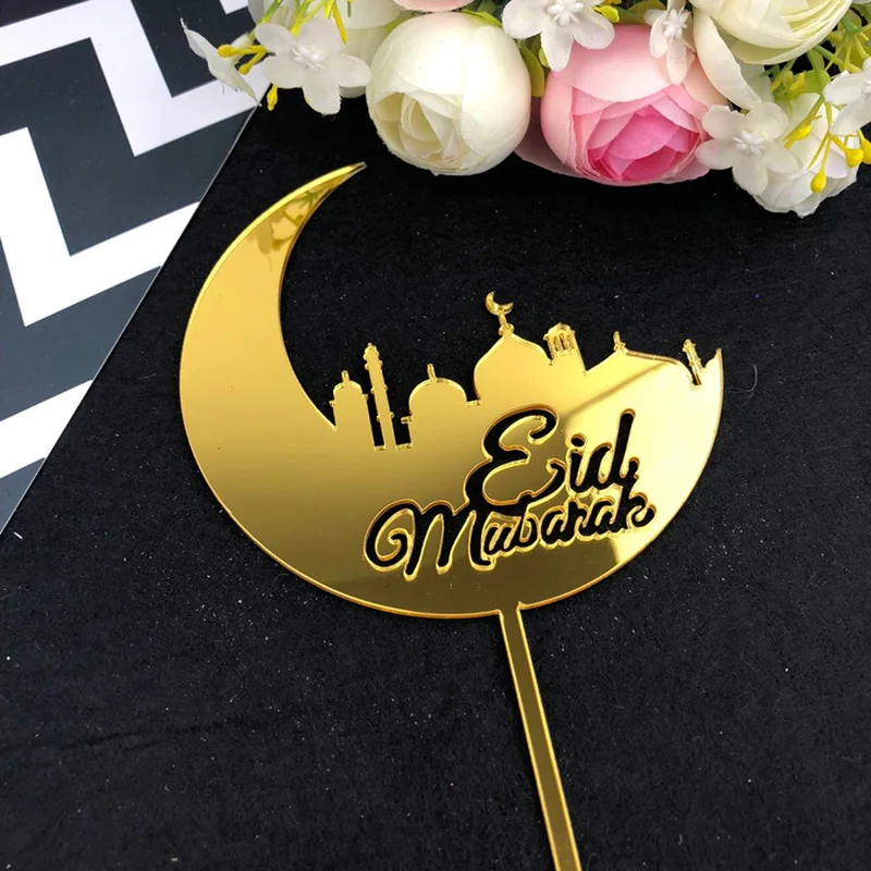 

Gold Silver Acrylic Moon Ramadan Cake Topper Eid Mubarak Cake Decoration Muslim Eid Baking Decor Party Supplies Decoration