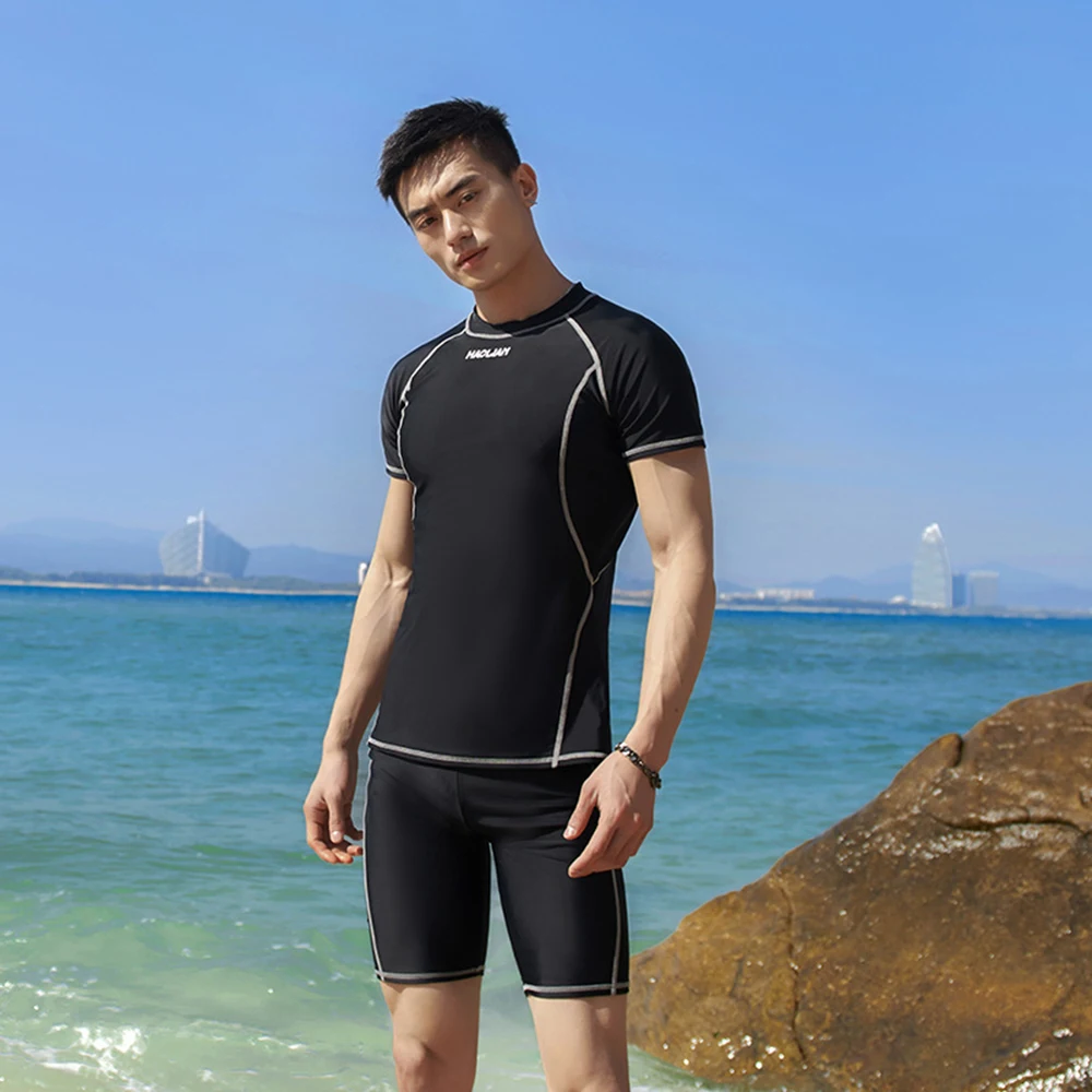 Fashion Men's Surfing Suit Split Quick-Drying Sunscreen Short-Sleeved Five-Point Shorts Swimsuit Swimming Surfing Suit 2023