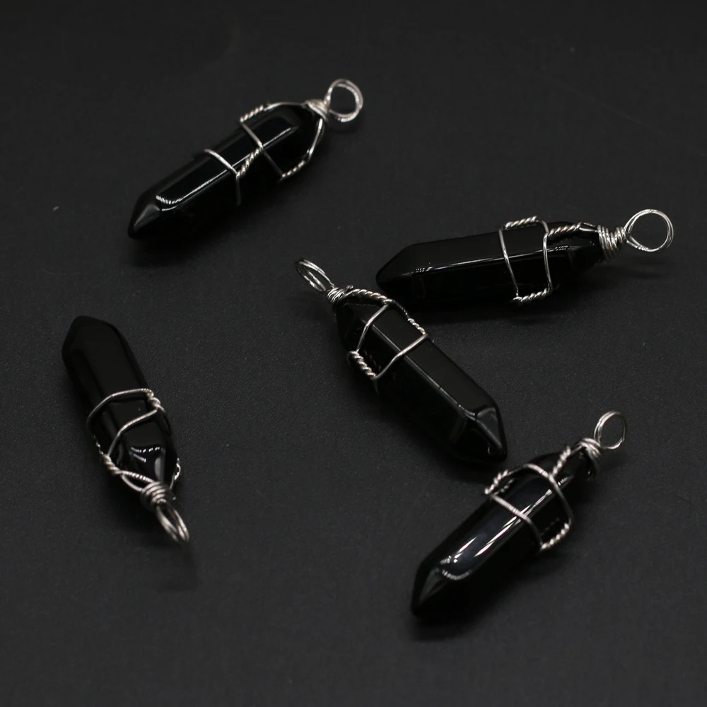 Черный Агат натуральный камень длинный двухконечный серебряный кулон ювелирное