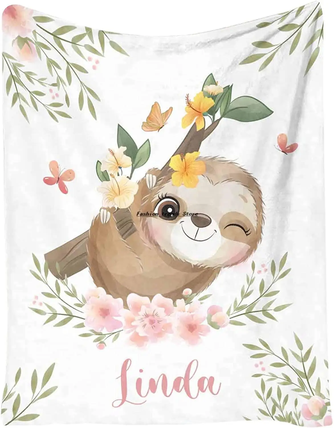 

Custom Name Blankets for Baby Boys Girls Personalized Baby Blankets with Sloth Design for Kids Throw Blanket with Cute Animal