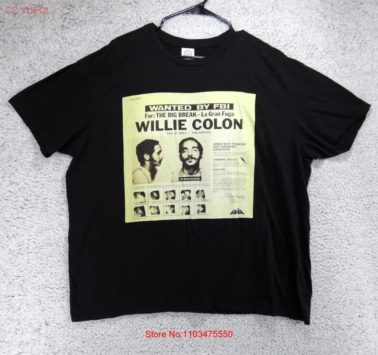 Футболка мужская черная с принтом Уилли-толстония Ла-Гран-Фуга требуемая ФБР