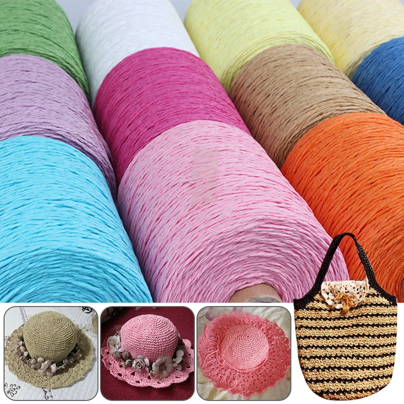 1Roll/280M Natural Raffia Straw Yarn Double-strand Paper Rope for Hand Knit Crochet Hat HandBag Baskets DIY Knitting Threads