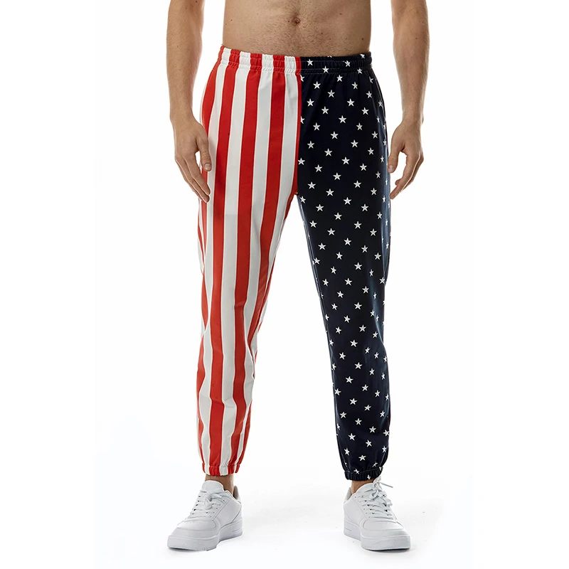 Men's Pants American Flag Funny Women's Baggy Sweatpants Streetwear Hip Hop Drawstring Joggers Custom Unisex Oversize Trousers