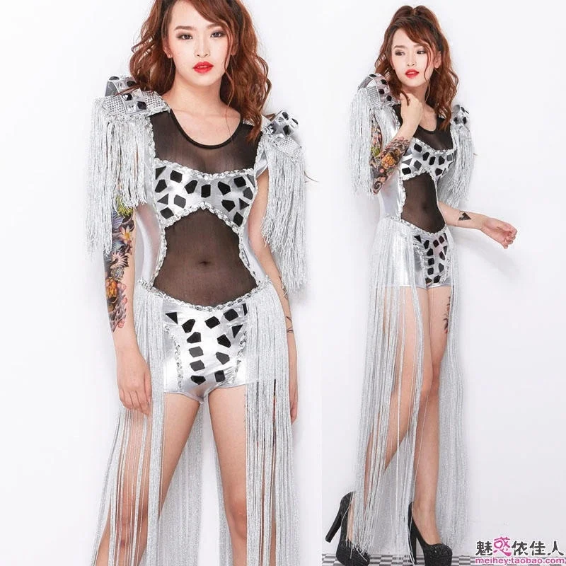 

New Nightclub Dj Guest Female Singer Ds Costume Modern Dance Tassel Atmosphere Shrug Stage Wear Rave Outfit Stage Costume