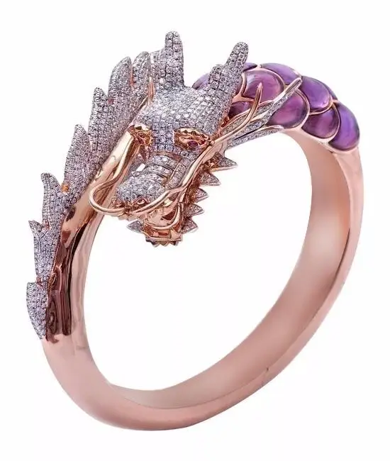 

Unique Style Female Zodiac Dragon Animal Ring Rose Gold Engagement Ring Women's Retro Wedding Attendance Banquet Ring