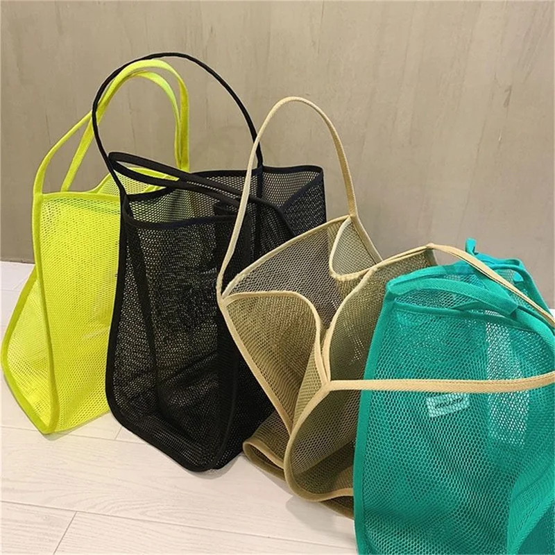 2022 Summer Shoulder Bag New Fashion Women Beach Shopping Sac Transparent High-capacity Cosmetic Box Polyester All-match Green