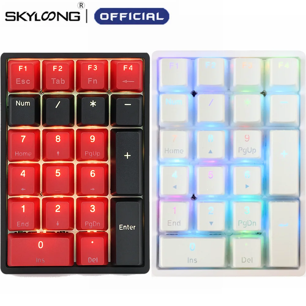 SKYLOONG GK21S Kit PBT USB/Bluetooth Number Mechanical Keyboards Mechanical Gateron White Jelly Key Caps Transparent