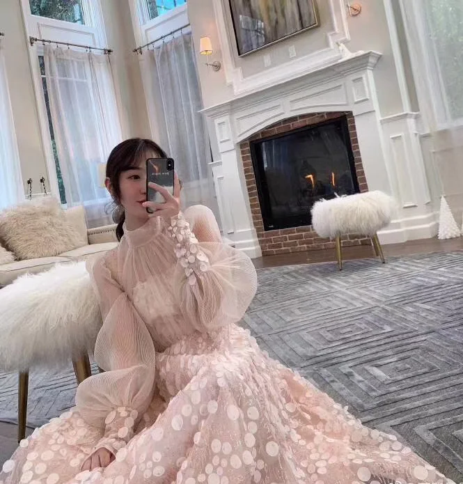 1yard price Flesh pink with sequins 3D chiffon patch lace Dress fabric Clothing Wedding curtain background |