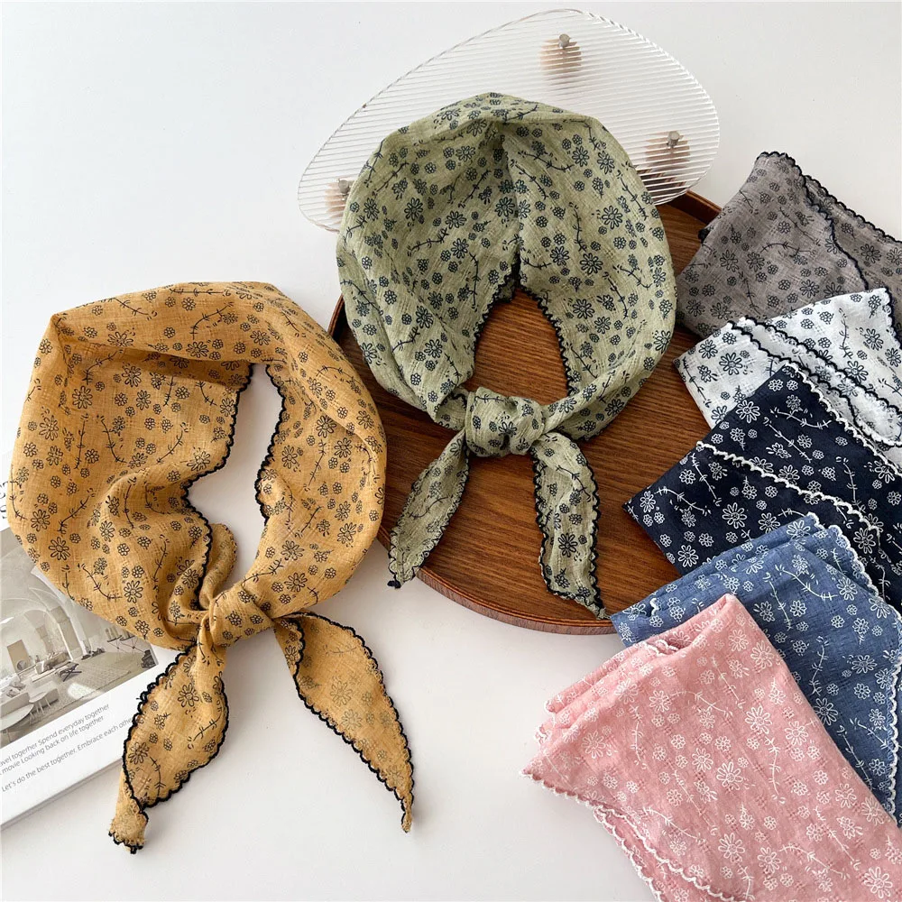 

Neck Head Scarves Headscarf Small Flower Thin Narrow Neckerchief Decorative Small Shawl Floral Lace Scarves All-match DIY Soft