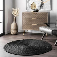 black rug jute round braided 2x2 feet 100 natural jute reversible rustic look bedroom decor carpets for living room home