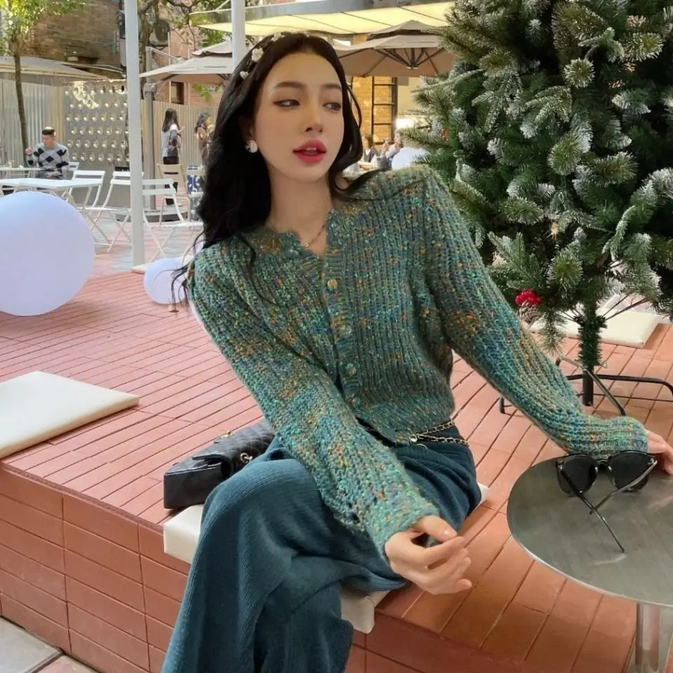 

Женское однобортное трикотажное пальто, свободный тонкий кардиган с круглым вырезом, весна-осень 2022