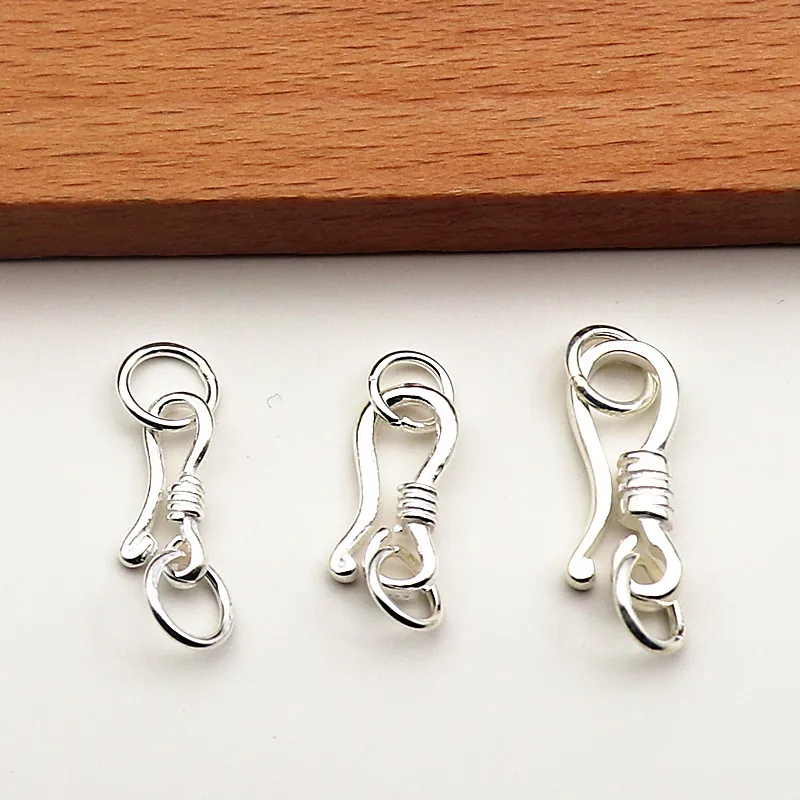 Solid 925 Sterling S Hook Clasp Eye Fish with Closed Jump Ring for DIY Necklace Bracelet Jewelry Making Components Findings