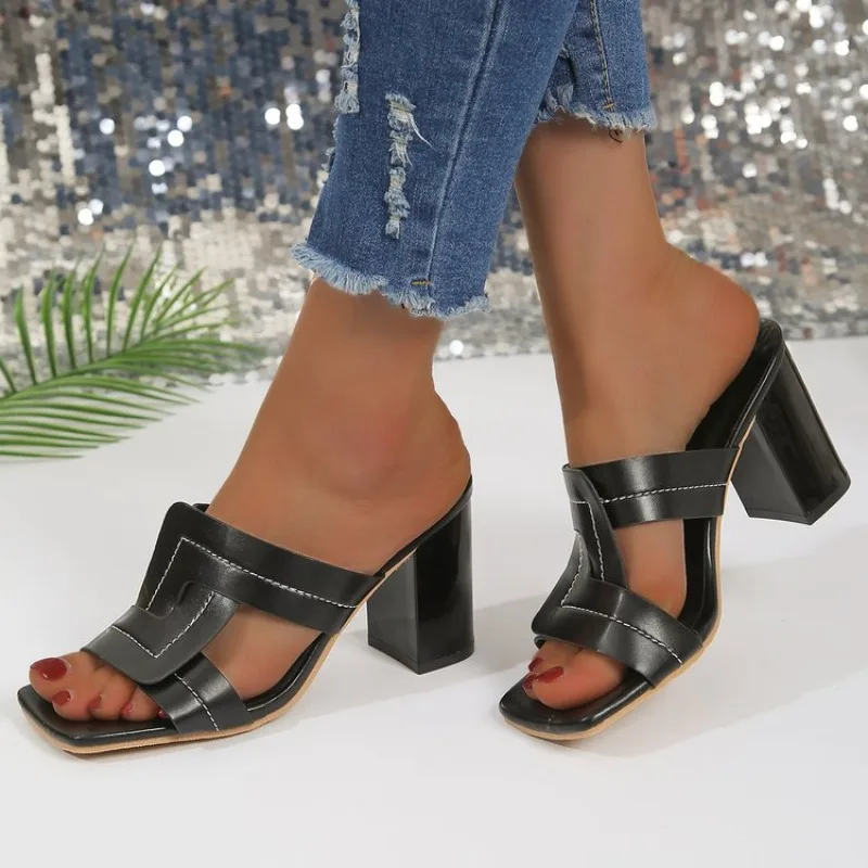 

Hot Selling Slippers Women's 2023 New Summer Square Head Fish Mouth Sandals and Slippers Women's Thick Heels Women