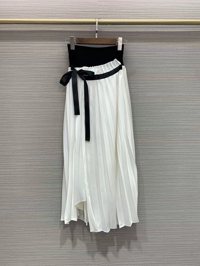

2022 new women fashion sexy waist tie multi-piece stitching pleated decorative all-match long skirt skirt 803