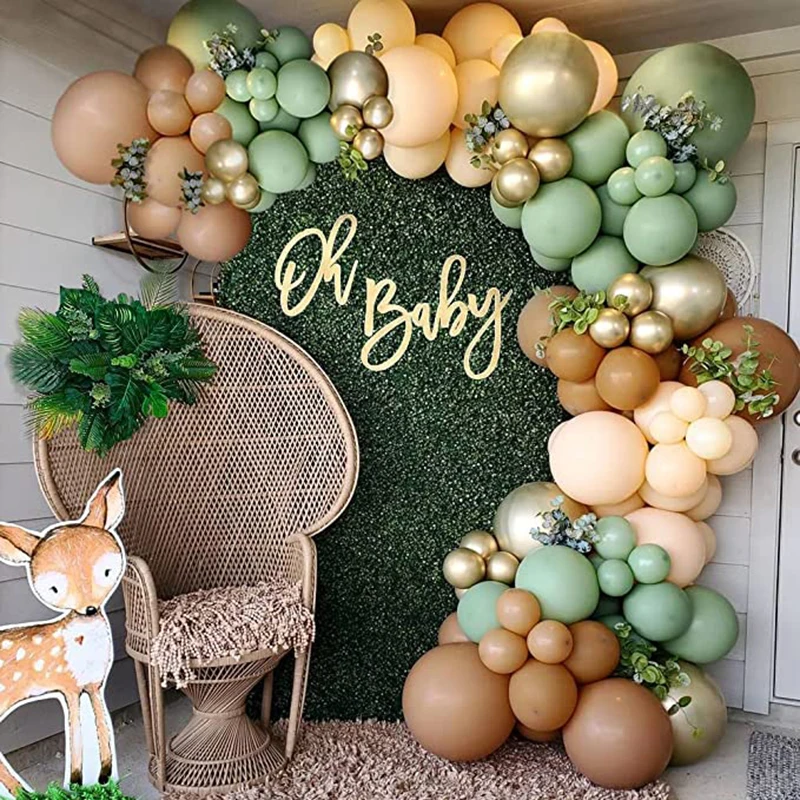 127pcs Retro Bean Green Apricot Latex Balloon Garland Arch Kit Jungle Theme Party Decoration Baby Shower Birthday Party Supplies
