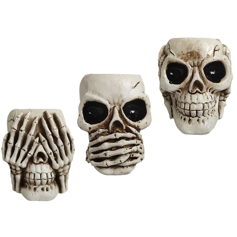 

3Piece Skull Head Flower Pots Gothic Skeleton Planter Container Office Planter Succulent Plant Organizer Halloween Ornament