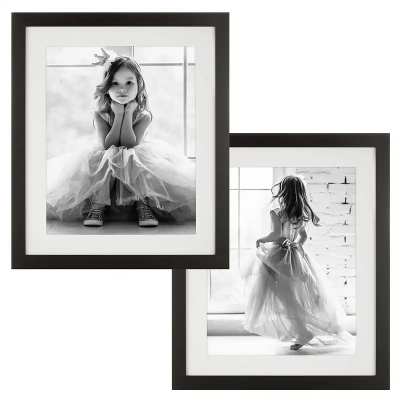 

20x24 Matted to 16x20 Wall Mount Gallery Picture Frame Set, Set of 2, Black DIY Decorations