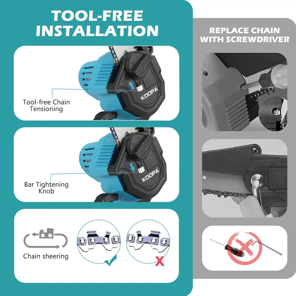Koopa Tool Мини-бензопила 6-дюймовый с батареей Ач/Ач бесщеточным двигателем и
