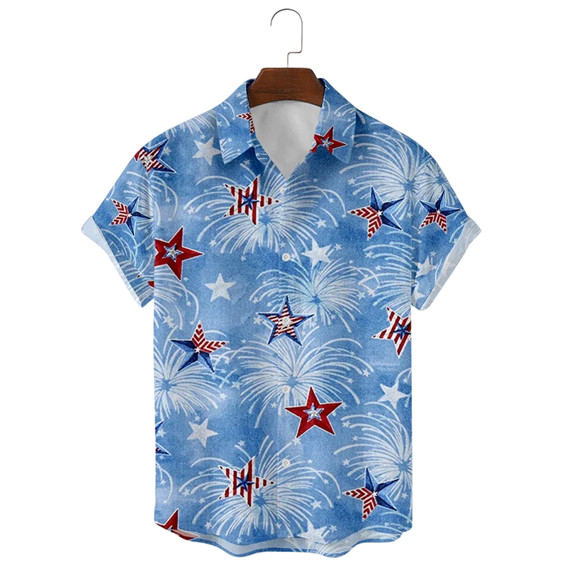 2022 New Summer Star Element 3d Digital Printing Trend Loose Short-Sleeved Shirt Men's Shirt Top Large Plus Size