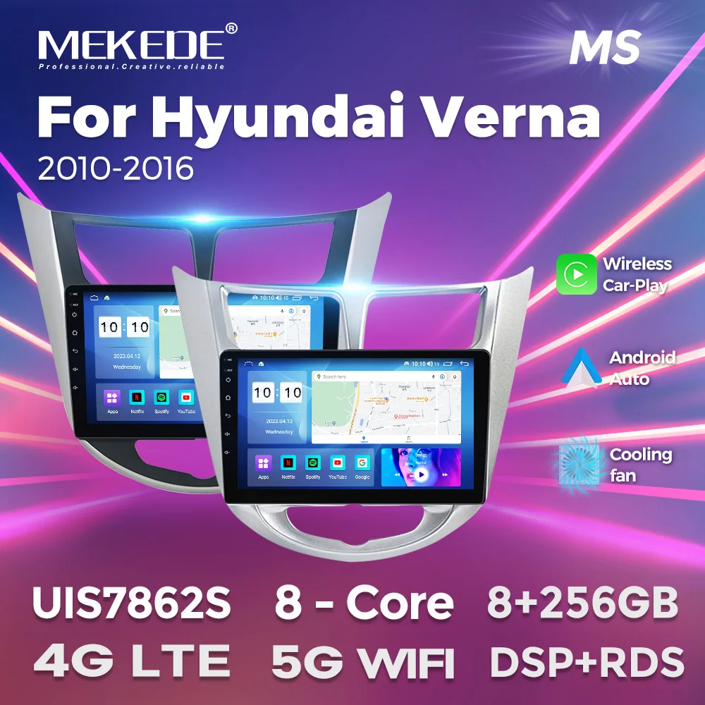 

9" 8G+256G Android Car Stereo Radio Player For Hyundai Verna 2010 2011 - 2016 Auto Wireless Carplay 4G LTE Wifi 2Din All in one