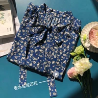 new 2022 natural silk full sleeve thin shirt women blouse print high quality office lady bow print three quarter sleeve