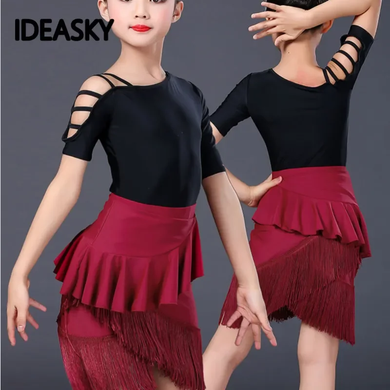 

modern latin dance dress for girls tassel latin ballroom fringe samba rumba competition child kids practice skirt salsa tango