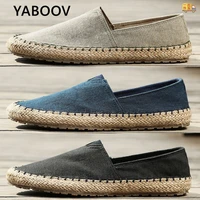 summer men shoes fishermans shoes canvas sneakers breathable shoes male slip on belt decoration straw lazy sneakers