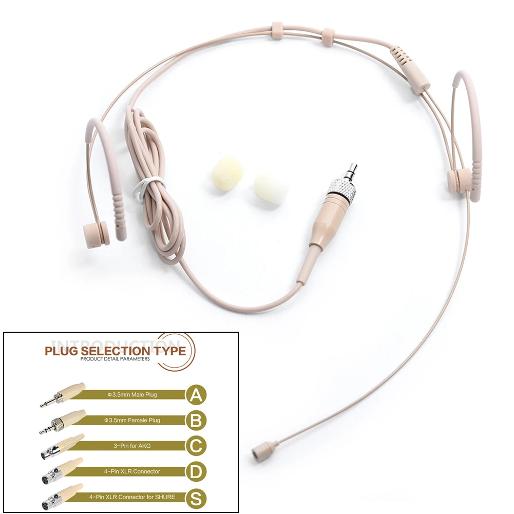 

Adjustable Beige Double Earhook Headset Mic 3.5mm 3 Pin 4 Pin XLR Plug Headworn Microphone Portable Audio & Video