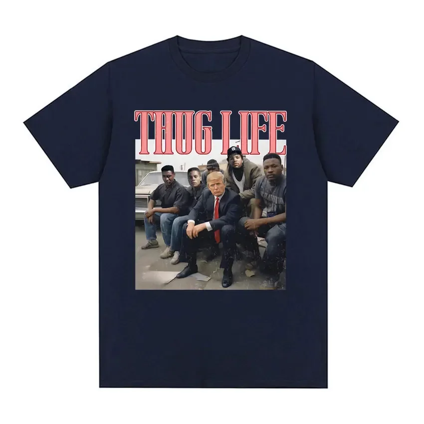 Забавная футболка Thug Life с изображением Трампа Мужская одежда модные