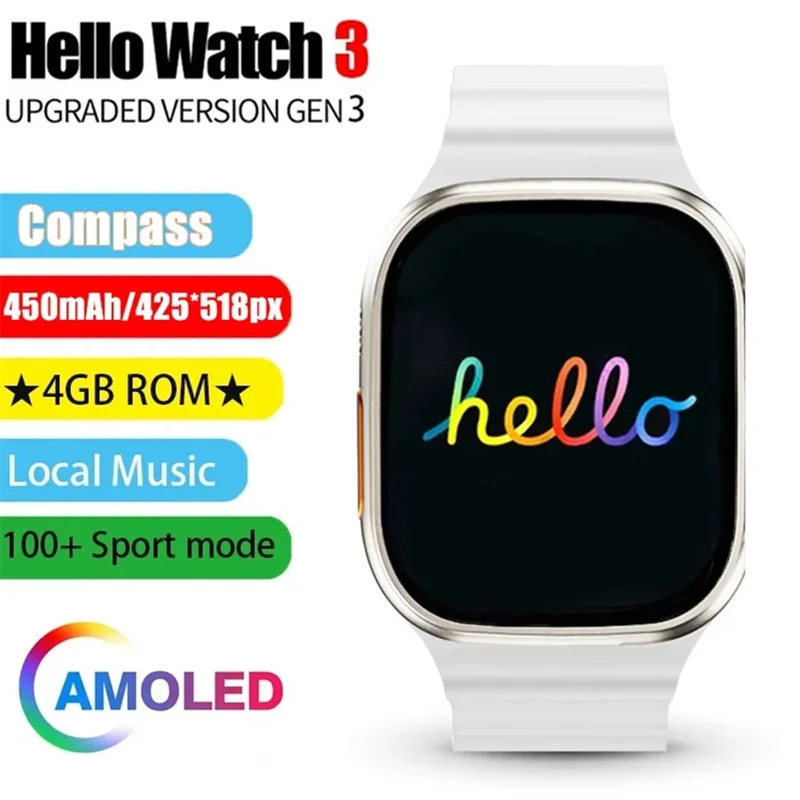 

Оригинальные смарт-часы Hello Watch 3 поколения, 2,04 дюйма, AMOLED, 4 гб ROM, NFC Compass, наручные часы, мужские смарт-часы для фитнеса, для Android и IOS