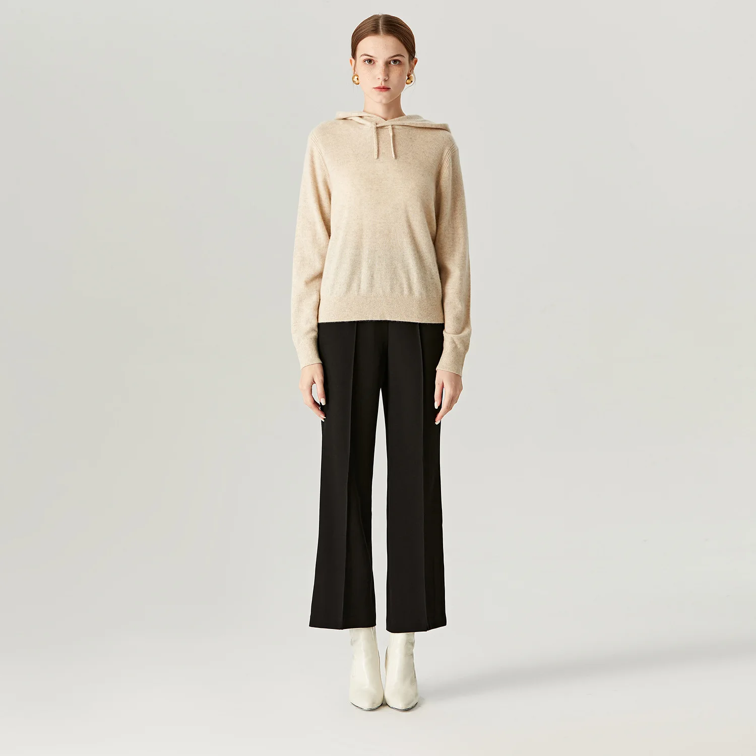 

Женский кашемировый свитер с капюшоном, однотонный кашемировый свитер абрикосового цвета с длинными рукавами и цветочным принтом на застежке, Осень-зима 2022