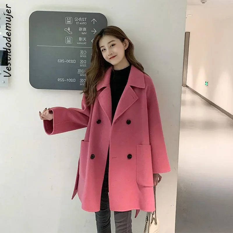 

Женское шерстяное пальто в стиле Хепберн, свободное шерстяное пальто средней длины в Корейском стиле, Осень-зима 2023