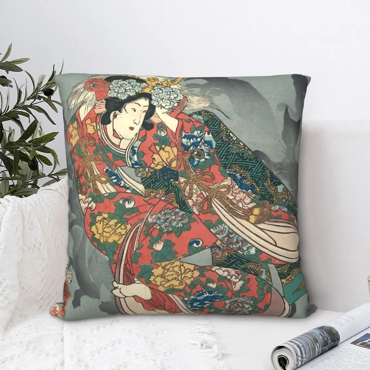 

Ukiyo-e Princess Yaegaki By Utagawa Kuniyoshi Polyester Cushion Cover Sofa Chair Decorative Washable Cojines Decorativos