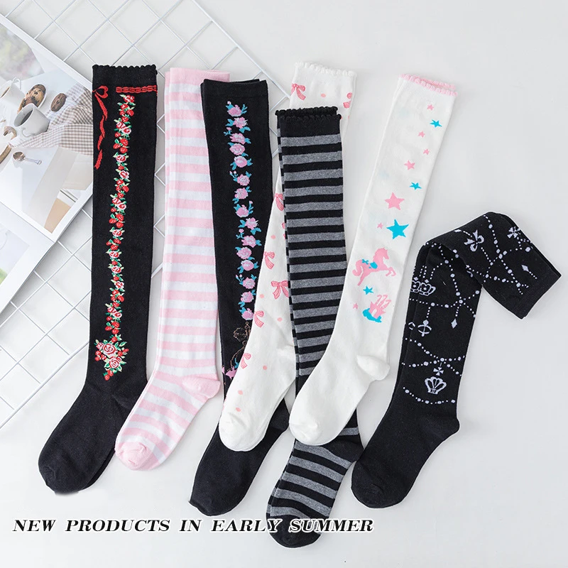 

1Pair Lolita Cute Lace Flower High Socks Japanese Cartoon Girl Fall Winter Long Socks Thigh High Socks Autumn Winter Fitness