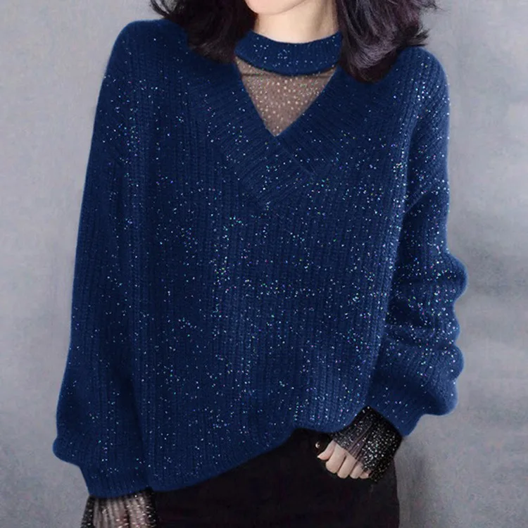 

Autumn new fashion round neck loose temperament pullover sweater long sleeve knit GRAY22
