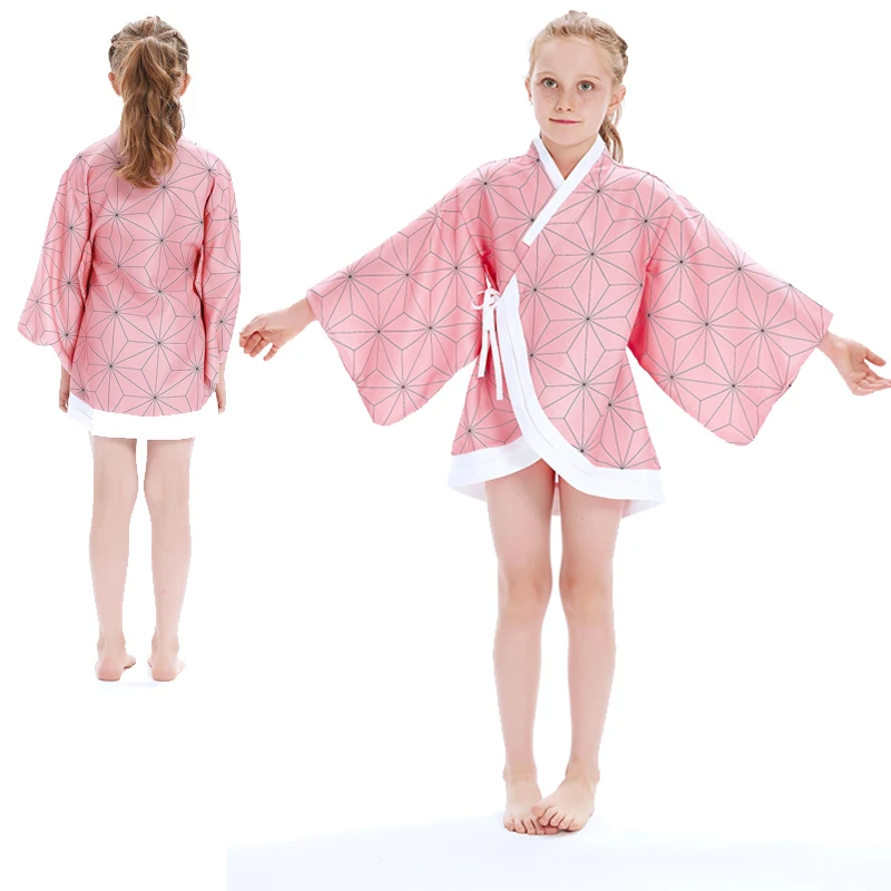 

Kids Kimetsu no Yaiba Kamado Nezuko Cosplay Costume Anime Demon Slayer Role Play Children Kimono Coat Halloween Party Suit