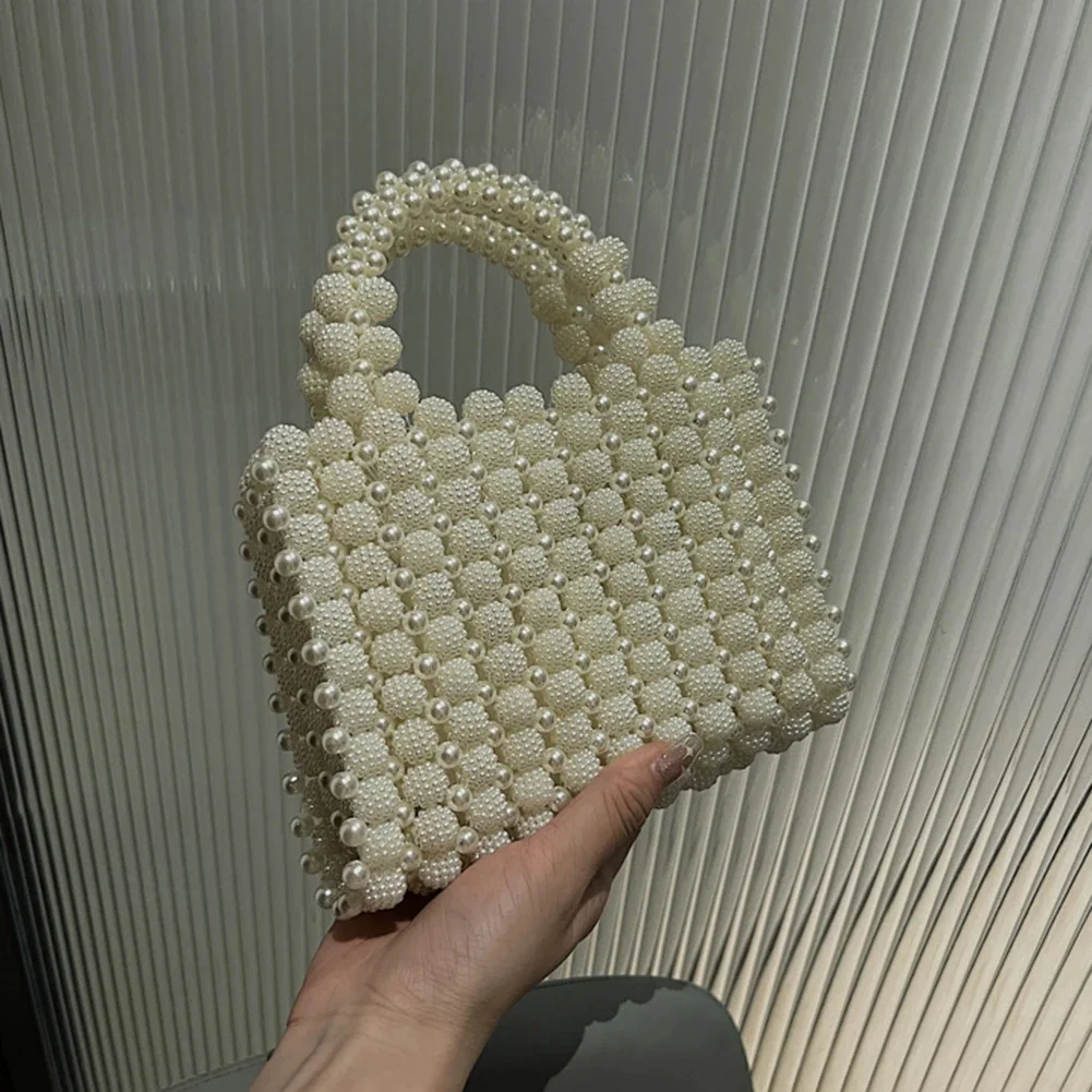 

Women Portable Pearl Handmade Beaded Totes Evening Bags Clutch Wallet Magic Handbags Ladies Wedding Bridal Handbag Party Purse