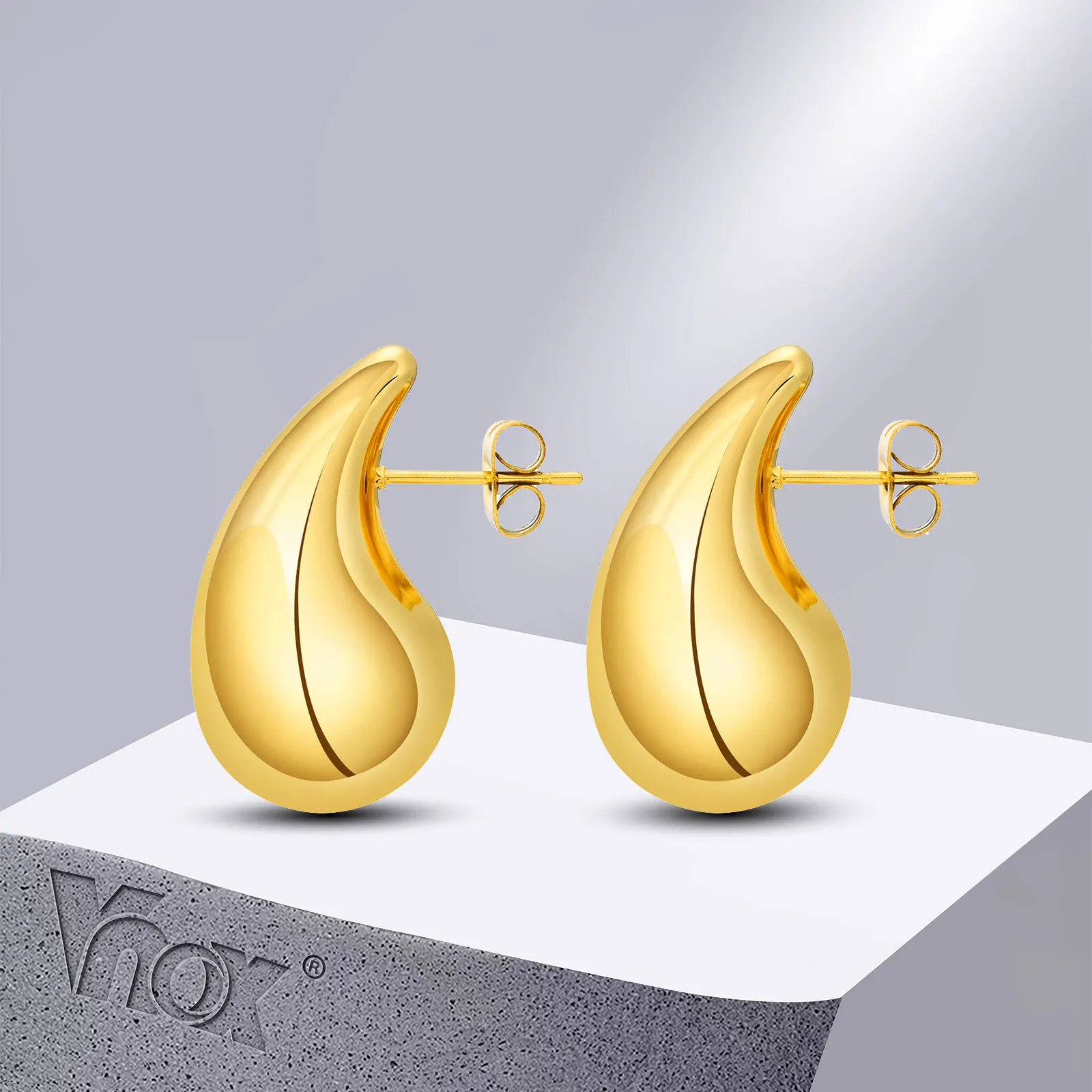 

Vnox Chic Teardrop Earrings for Women Gifts, Anti Allergy Gold Color Stainless Steel Water Drop Statement Exaggerate Ear Jewelry