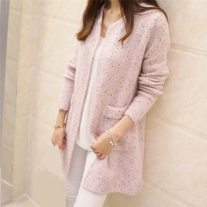 

Winter Warm Fashion Women Solid Color Pockets Knitted Sweater Tunic Cardigan New Crochet Ladies Sweaters Tricotado Cardigan