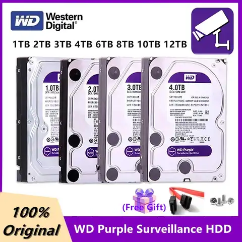 Внутренний жесткий диск Western Digital WD Purple, 3 ТБ, 4 ТБ, 6 ТБ, HDD для наблюдения 64 МБ, кэш SATA III, 6,0 дюйма, 3,5 дюйма, 1 ТБ-12 ТБ, жесткий диск HD