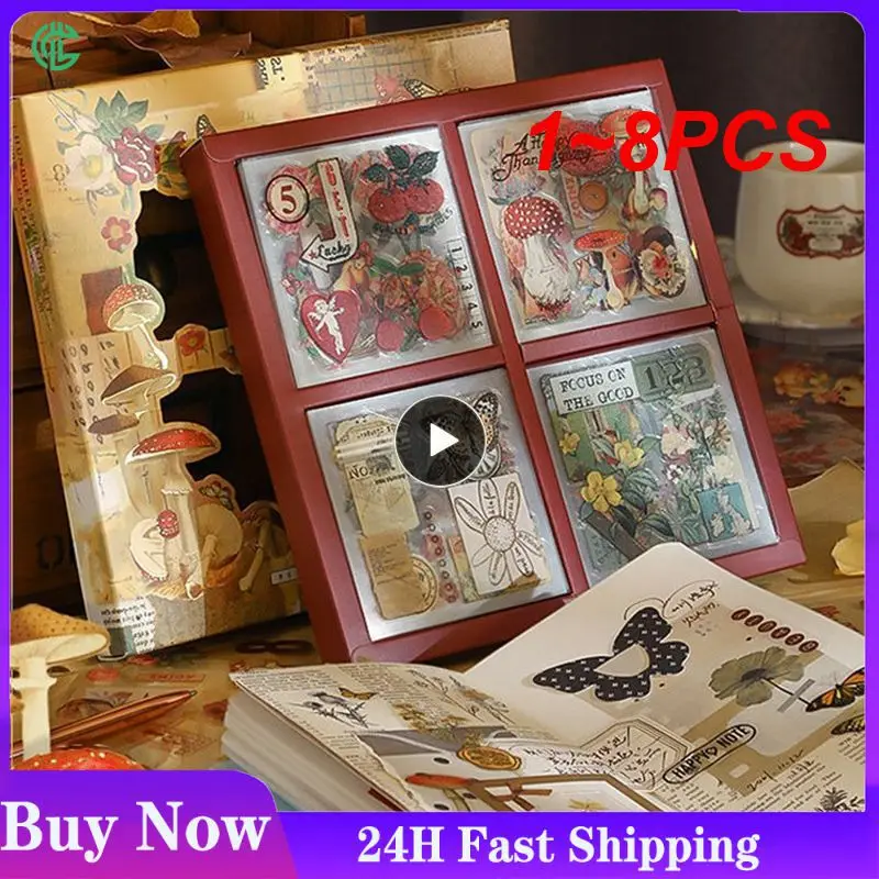 

1~8PCS Mr.paperSet Vintage Butterfly Sticker Gift Box Aesthetic Flower Mushroom Scrapbooking Decoration Stationery Stickers