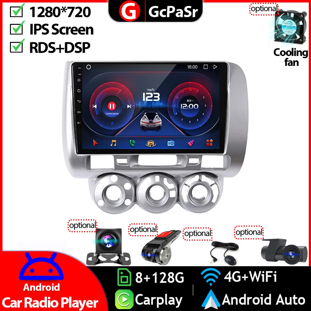 

Автомагнитола, видео мультимедийный плеер для Honda Fit GD 2001 - 2008 Jazz Right Android 12 навигация GPS аудио Авторадио Carplay IPS