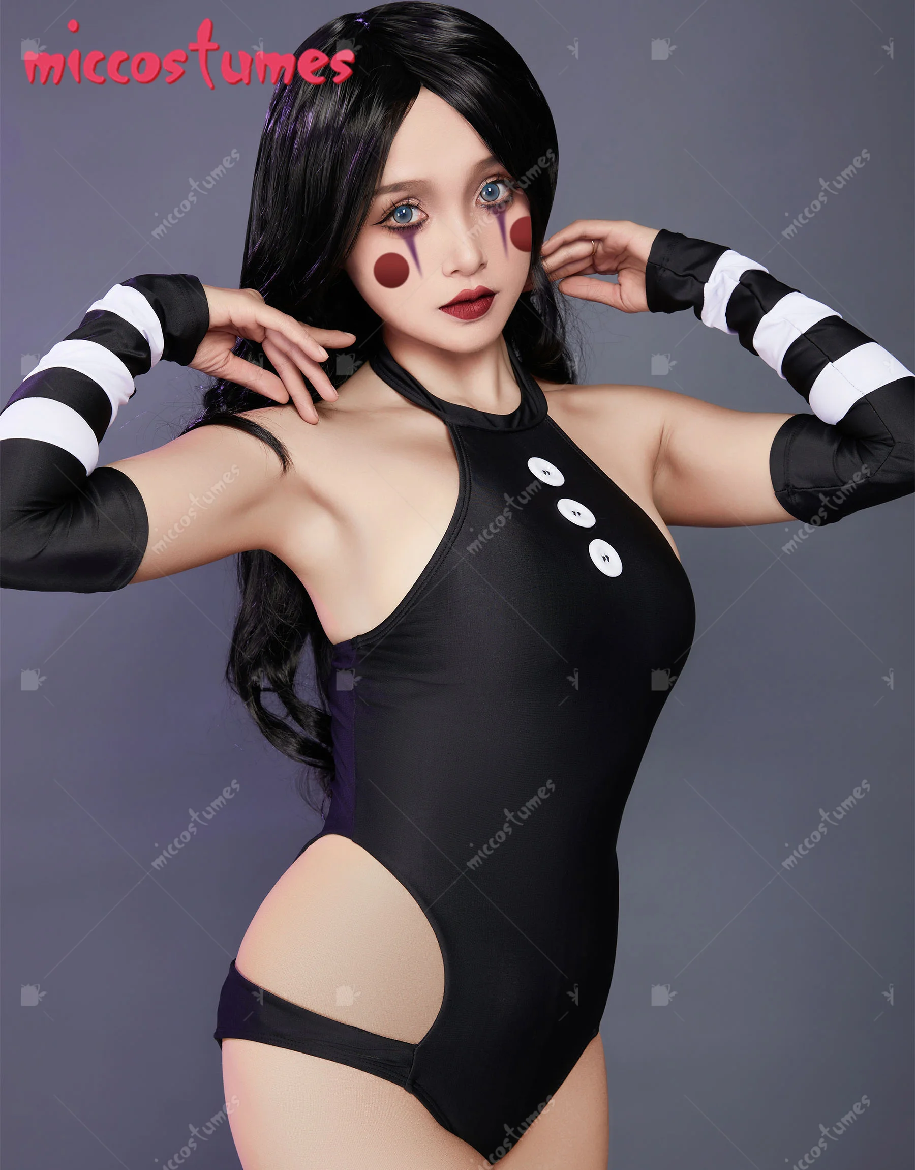 Женский слитный купальник HAIKYUU черный купальный костюм с лямкой на шее и рукавами