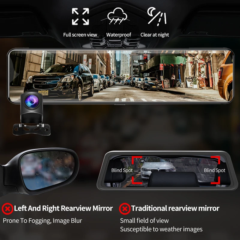 PONGKI Rear View Mirror Camera Dash Cam Dual Lens Car Dvr Gps Wifi 2k UHD 4k 12 Inch Video Recording Super Night Vision H8 | Автомобили и