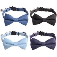 pet collar adjustable bow tie comfortable denim cat collar kitten puppy necklace with bell dog grooming supplies dog accessories
