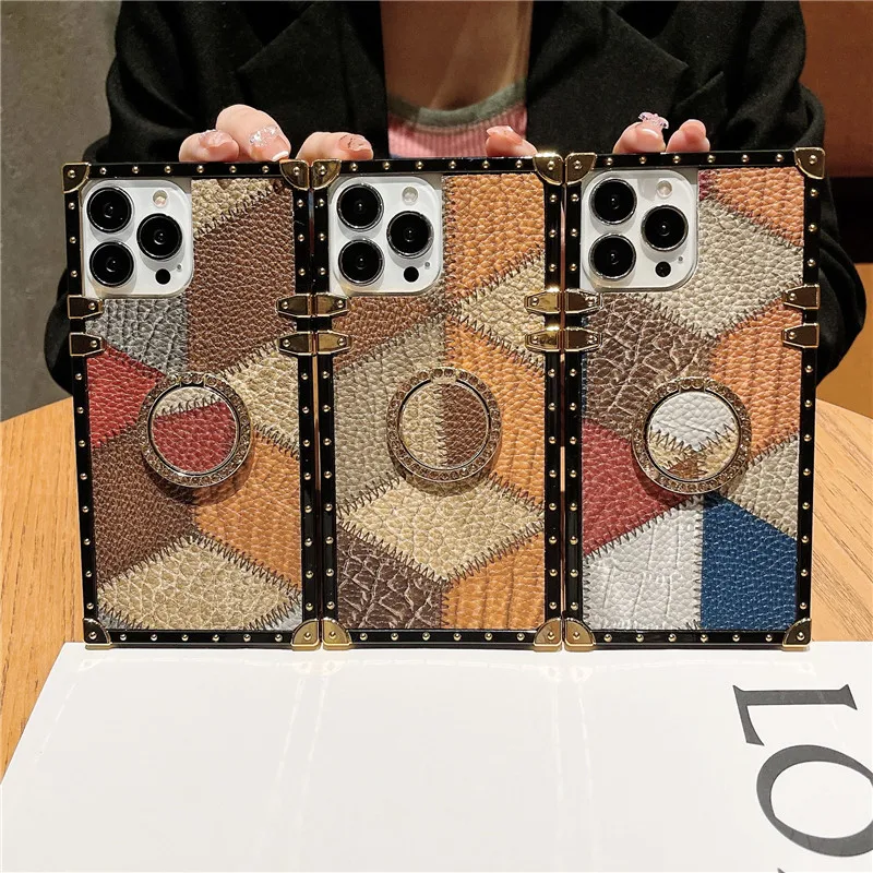 

Retro Square Leather Case For Samsung S22 S21 S20 Plus Note20 A13 A33 A53 A12 A22 A32 A52 A72 A51 A71 Ring Holder for Phone Case