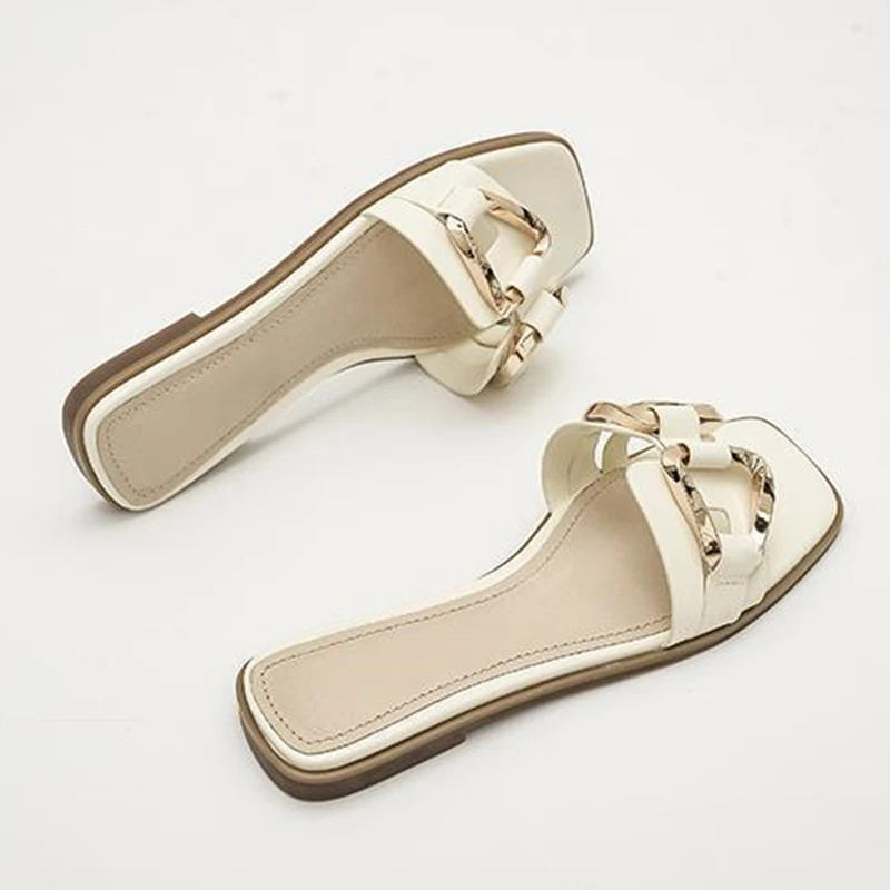 Женские сандалии на плоской подошве ZRACK модные пляжные с металлической цепочкой