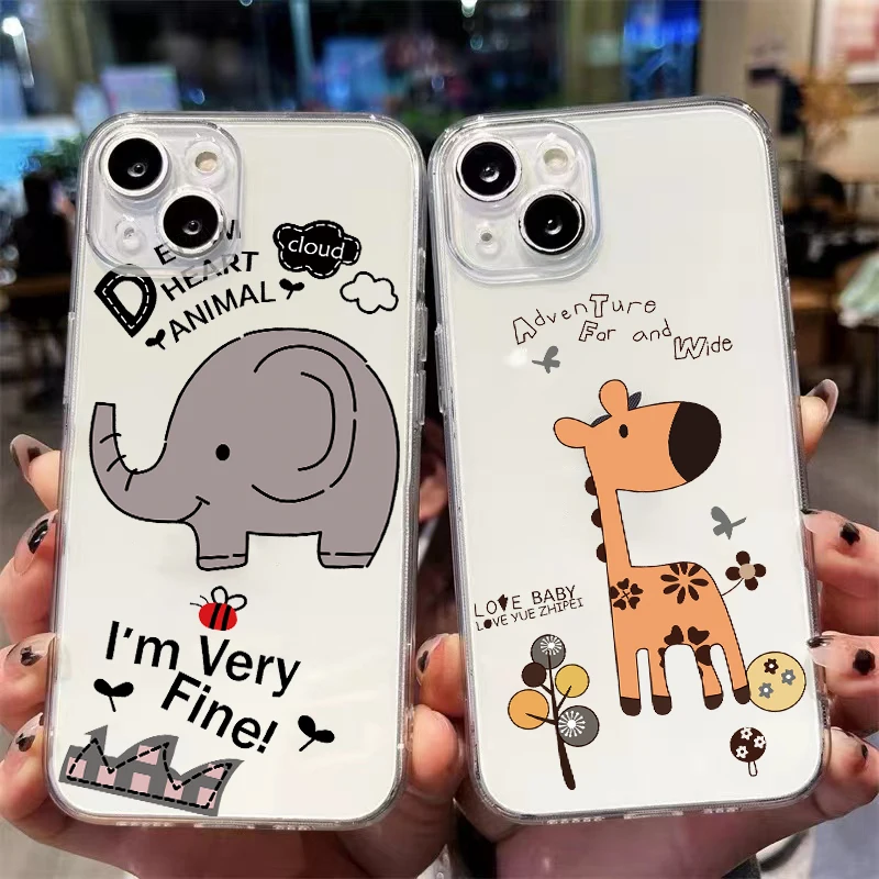 

Cute Giraffe Elephant For iPhone 13 12 Pro Max Mini 11 Pro X XR XS Max 6 6S 7 8 Plus Se2 Clear Phone Case Coque Funda Cover