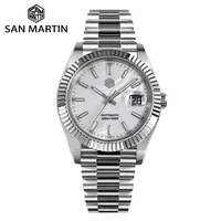 san martin retro date just v2 40mm men watch luxury automatic mechanical watches date sapphire cyclops 10bar luminous sn0059 2